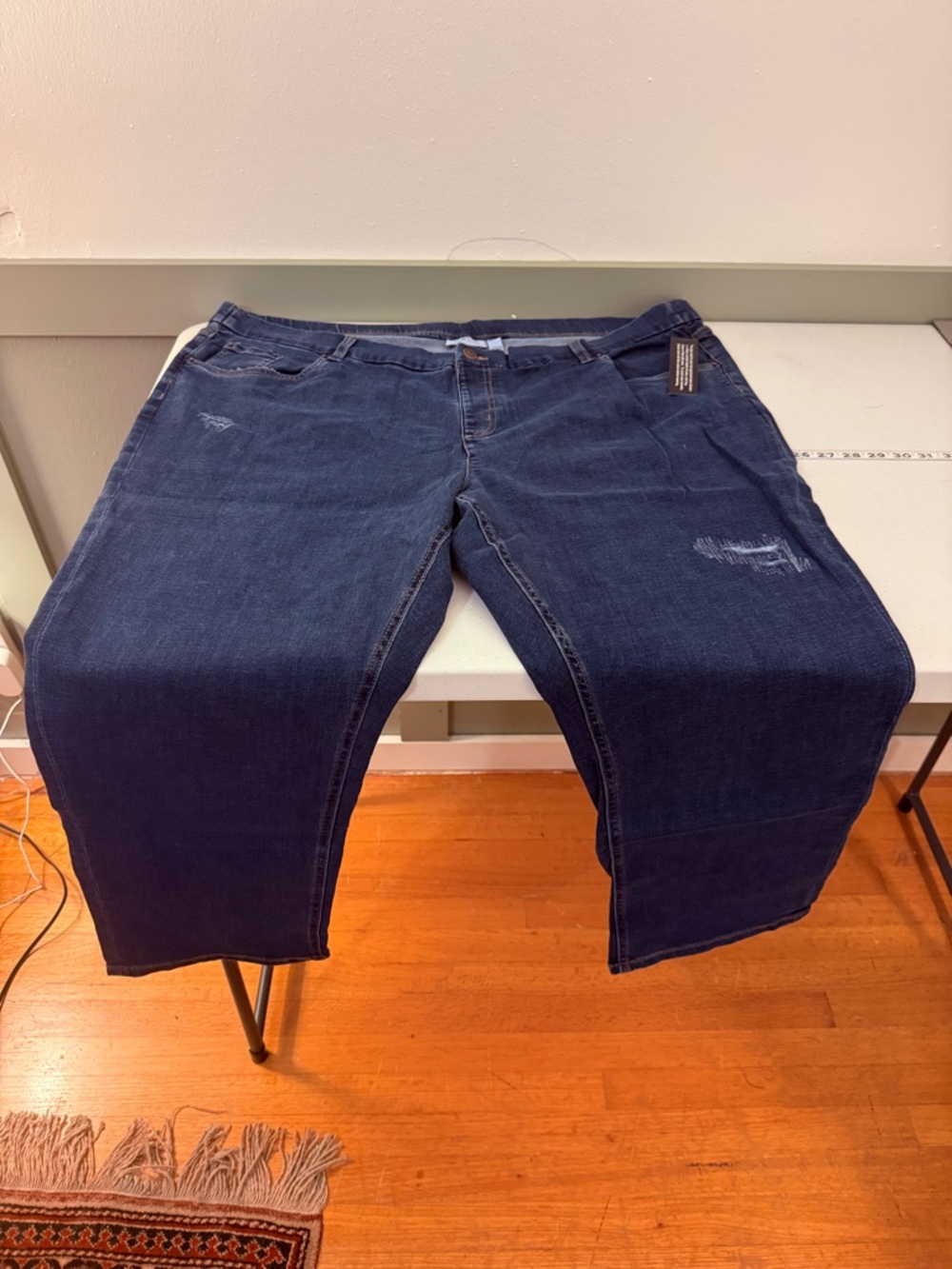 Dark Wash Distressed Jeans - Deep Indigo - Size 28WP